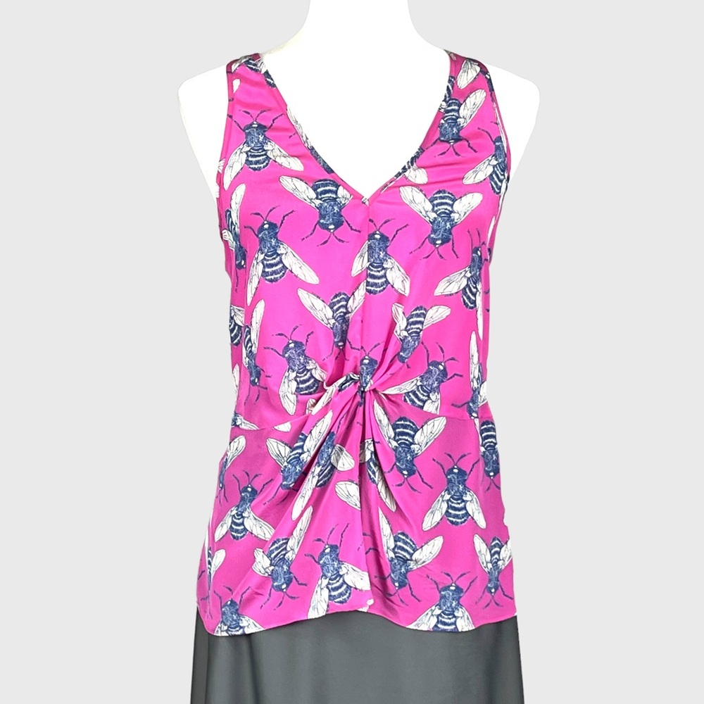 Anthropologie Leifnotes Pollination Pink Silk Bumblebee Sleeveless Blouse 0